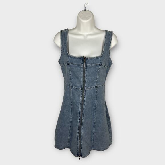 RSQ Denim Zip Front Sleeveless Dress Size Medium Denim Jean Dress Jumper - Picture 1 of 6